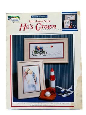 Vintage Turn Around And He’s Grown Cross Stitch Design Booklet Boy Kid Bike Hug